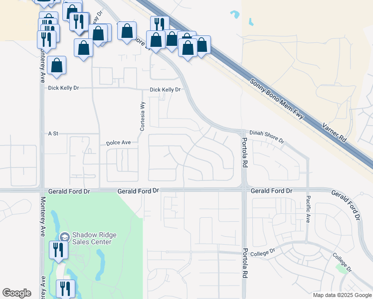 map of restaurants, bars, coffee shops, grocery stores, and more near 73796 Van Gogh Drive in Palm Desert