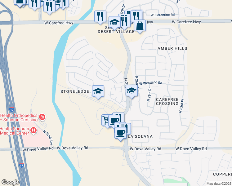 map of restaurants, bars, coffee shops, grocery stores, and more near 33600 North 27th Drive in Phoenix