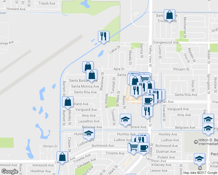 map of restaurants, bars, coffee shops, grocery stores, and more near 11841 Winton Street in Garden Grove