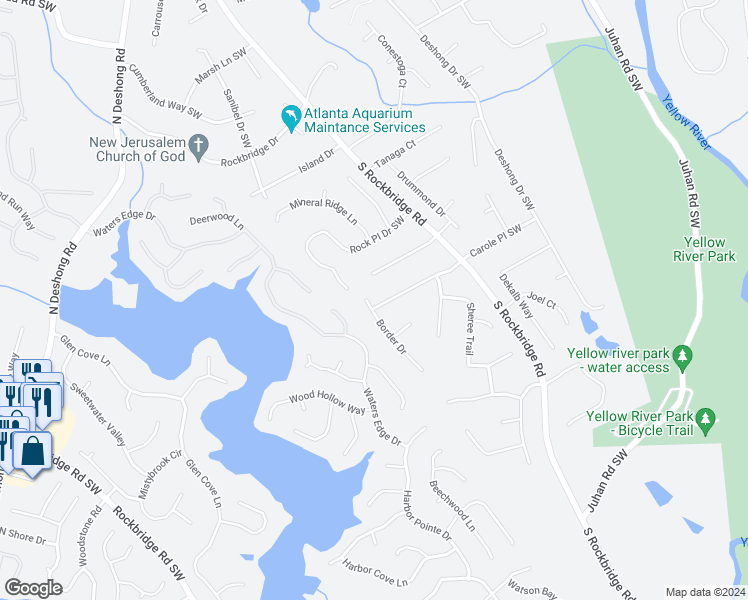 map of restaurants, bars, coffee shops, grocery stores, and more near 5205 Carole Place Southwest in Stone Mountain