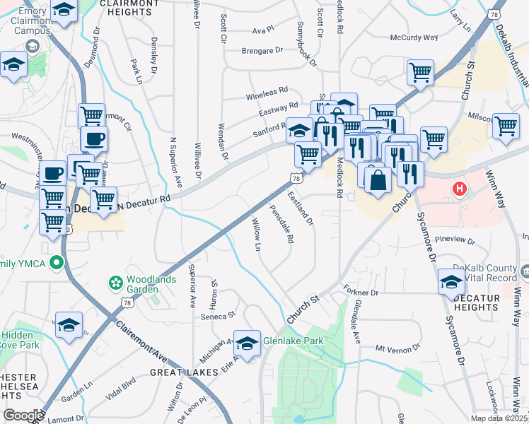 map of restaurants, bars, coffee shops, grocery stores, and more near 1359 Scott Boulevard in Decatur
