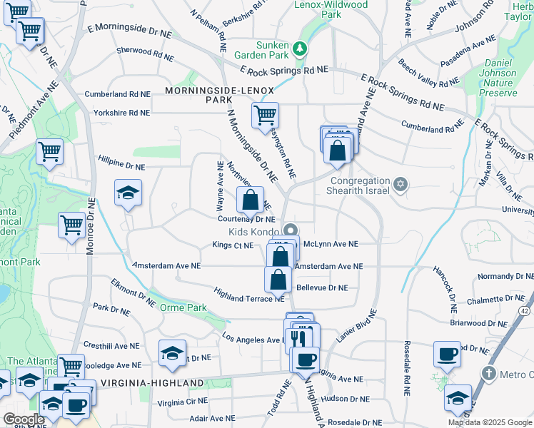 map of restaurants, bars, coffee shops, grocery stores, and more near 1324 Northview Avenue Northeast in Atlanta