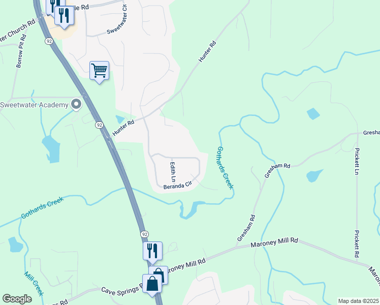 map of restaurants, bars, coffee shops, grocery stores, and more near 698 Beranda Circle in Douglasville