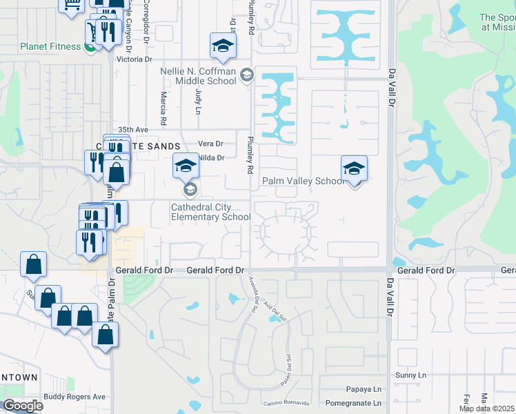 map of restaurants, bars, coffee shops, grocery stores, and more near 69535 Encancto Court in Rancho Mirage