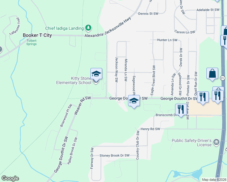 map of restaurants, bars, coffee shops, grocery stores, and more near 1210 Jackson Way Southwest in Jacksonville