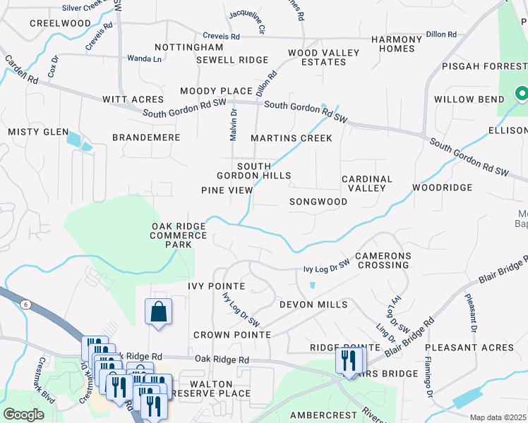 map of restaurants, bars, coffee shops, grocery stores, and more near 6739 South Dillon Road in Austell