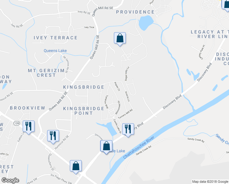 map of restaurants, bars, coffee shops, grocery stores, and more near 37 Winnstead Drive in Mableton
