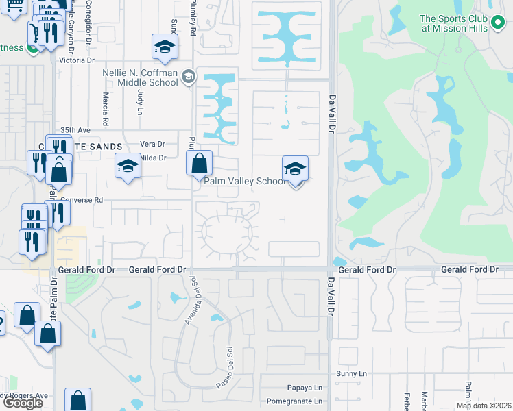 map of restaurants, bars, coffee shops, grocery stores, and more near 69723 Encancto Court in Rancho Mirage