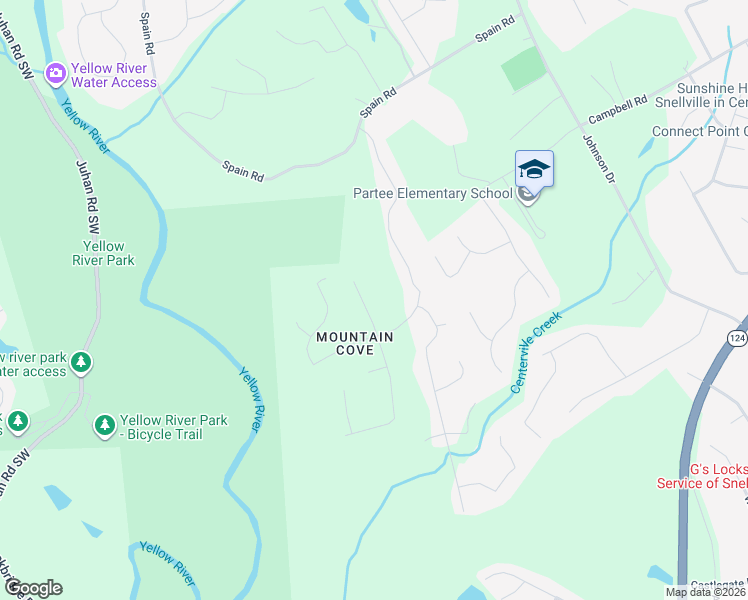 map of restaurants, bars, coffee shops, grocery stores, and more near 3650 Mountain Cove Road in Snellville