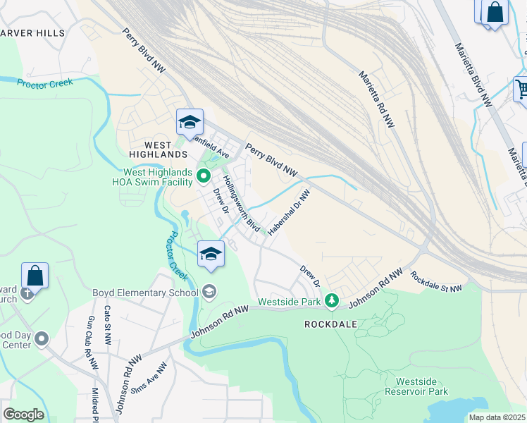 map of restaurants, bars, coffee shops, grocery stores, and more near 1660 Abbot Lane in Atlanta