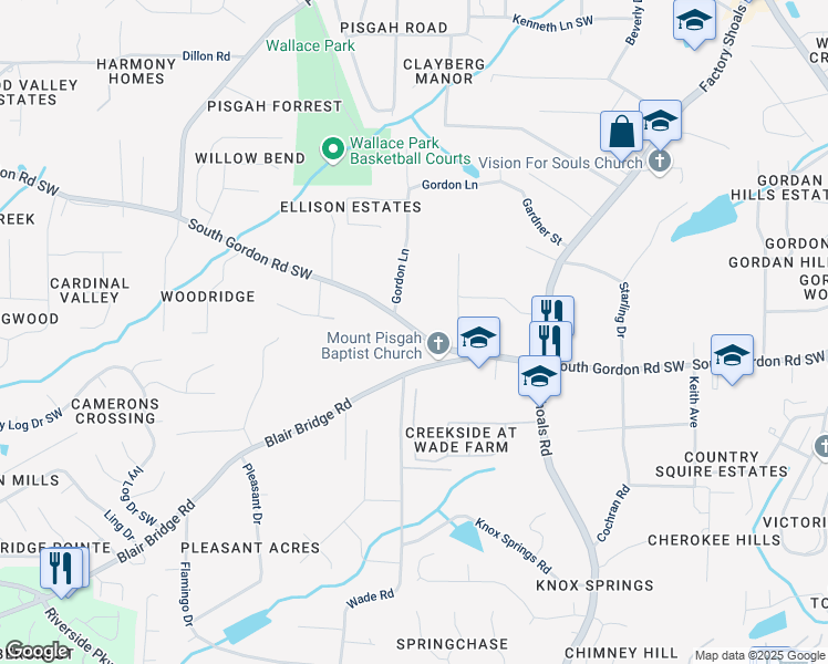 map of restaurants, bars, coffee shops, grocery stores, and more near 705 South Gordon Road Southwest in Mableton