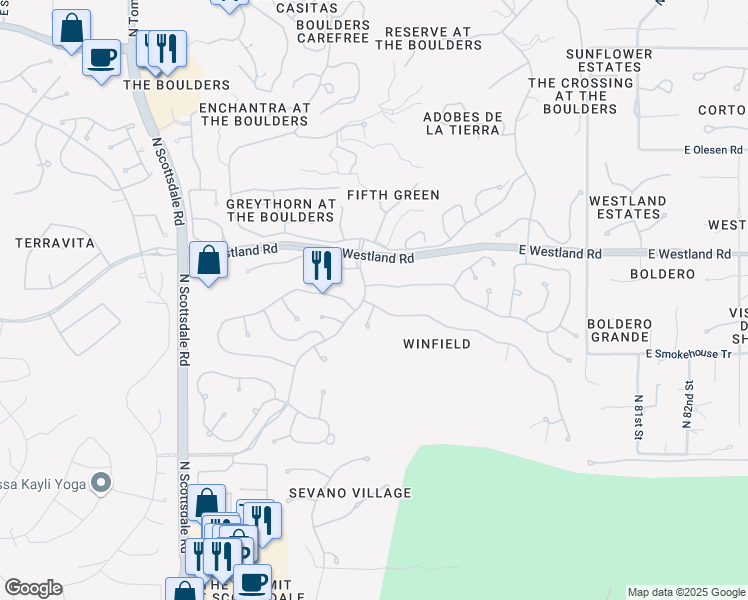 map of restaurants, bars, coffee shops, grocery stores, and more near 7550 East Soaring Eagle Way in Scottsdale