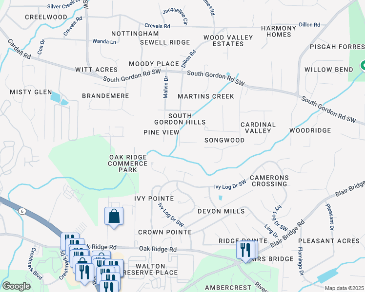 map of restaurants, bars, coffee shops, grocery stores, and more near 6739 South Dillon Road in Austell