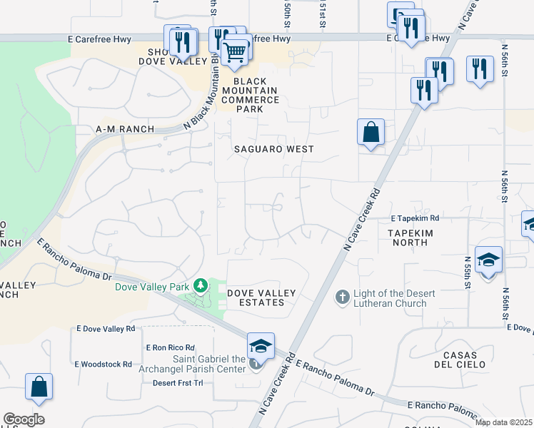 map of restaurants, bars, coffee shops, grocery stores, and more near 4925 East Laredo Lane in Cave Creek
