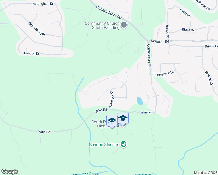 map of restaurants, bars, coffee shops, grocery stores, and more near 10 Brookridge Court in Douglasville