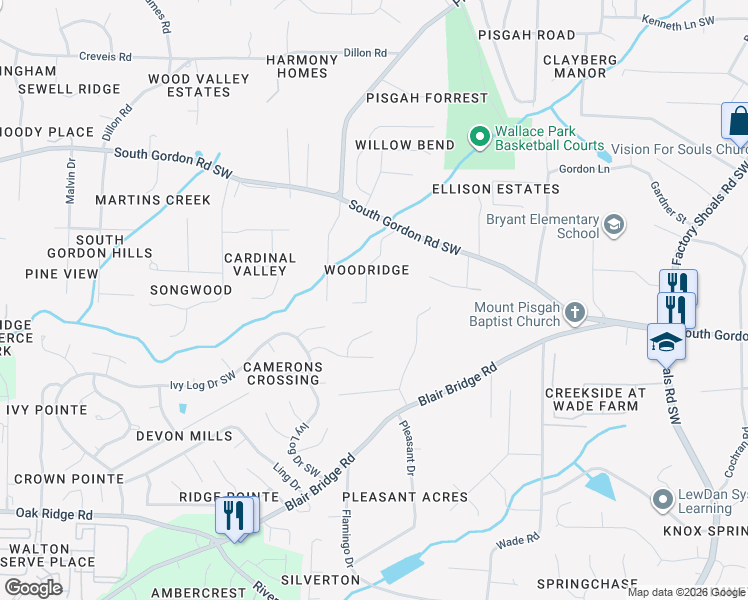 map of restaurants, bars, coffee shops, grocery stores, and more near 6651 Shady Ridge Lane in Austell
