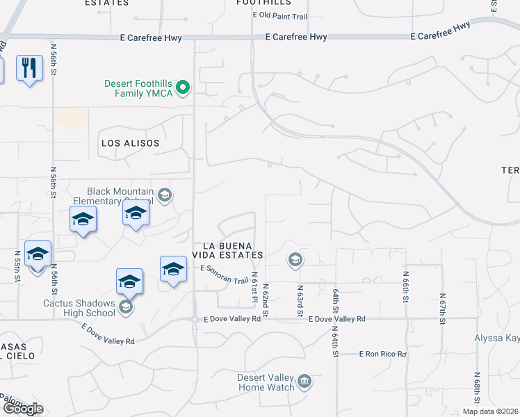 map of restaurants, bars, coffee shops, grocery stores, and more near 6122 East Coyote Wash Drive in Scottsdale