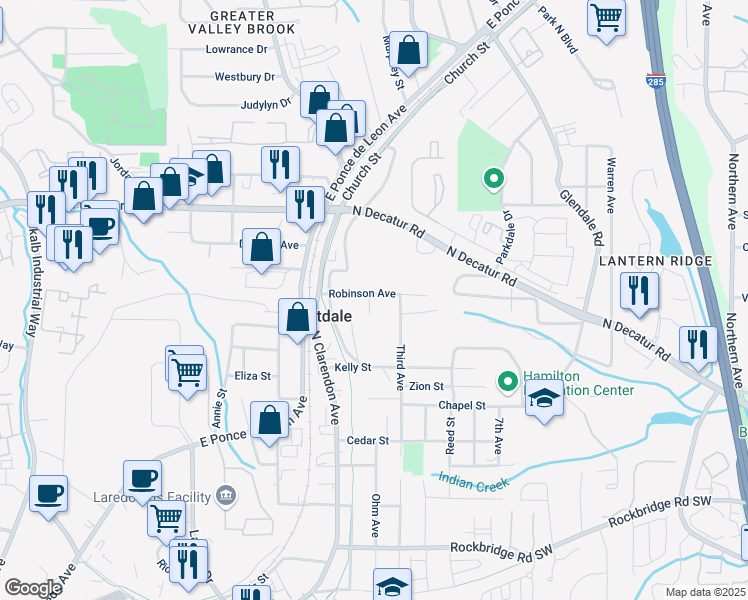 map of restaurants, bars, coffee shops, grocery stores, and more near 3117 Robinson Avenue in Scottdale