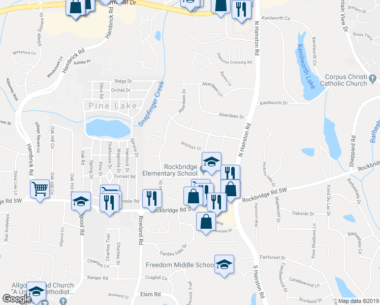 map of restaurants, bars, coffee shops, grocery stores, and more near 4637 ROUSAY Court in Stone Mountain
