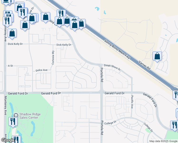 map of restaurants, bars, coffee shops, grocery stores, and more near 35831 Raphael Drive in Palm Desert