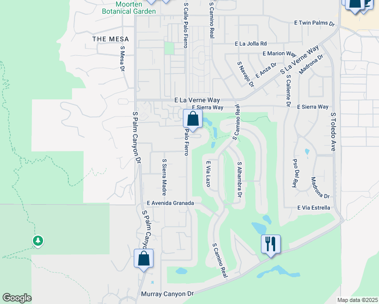 map of restaurants, bars, coffee shops, grocery stores, and more near 2300 South Calle Palo Fierro in Palm Springs