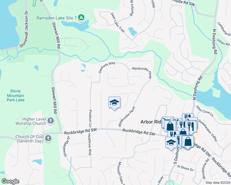 map of restaurants, bars, coffee shops, grocery stores, and more near 6770 Devon Trce in Stone Mountain