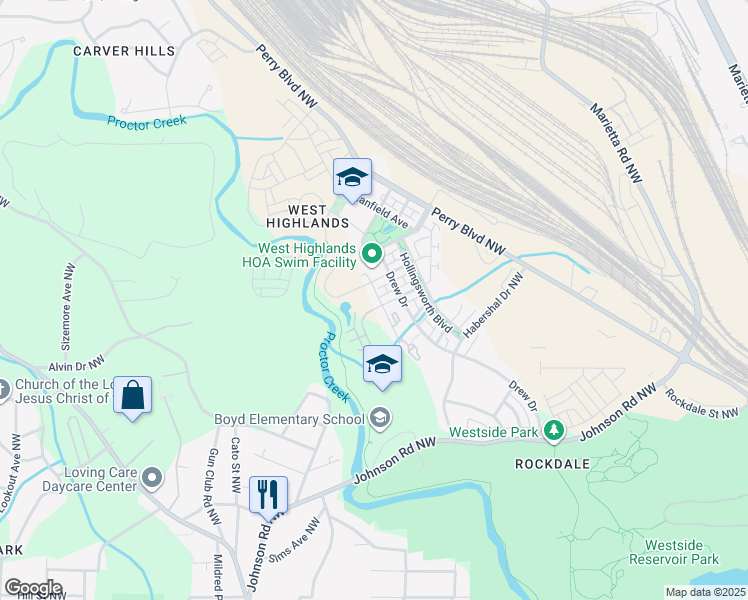 map of restaurants, bars, coffee shops, grocery stores, and more near 1780 Westmoreland Lane Northwest in Atlanta