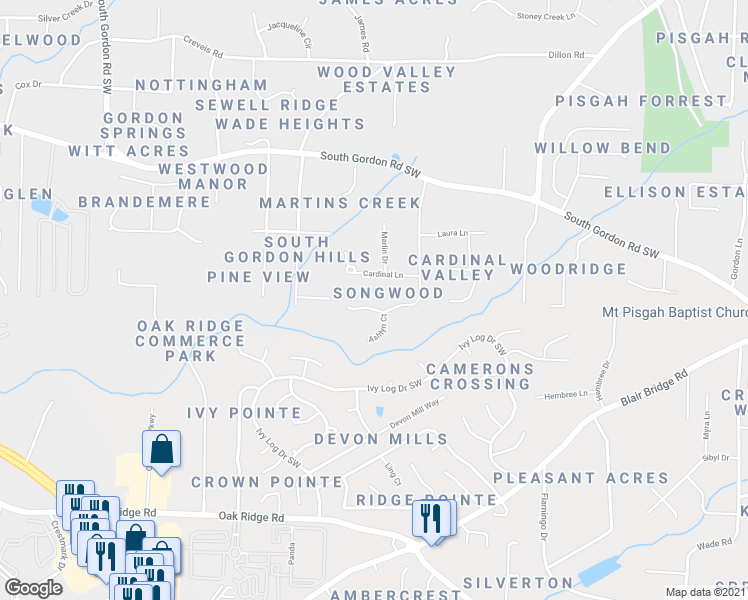 map of restaurants, bars, coffee shops, grocery stores, and more near 6752 Songwood Drive in Austell