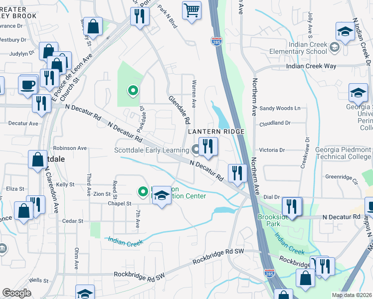 map of restaurants, bars, coffee shops, grocery stores, and more near 495 Glendale Rd in Scottdale