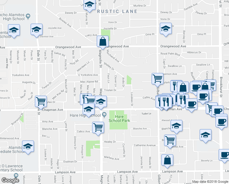 map of restaurants, bars, coffee shops, grocery stores, and more near 9102 Tristan Drive in Garden Grove