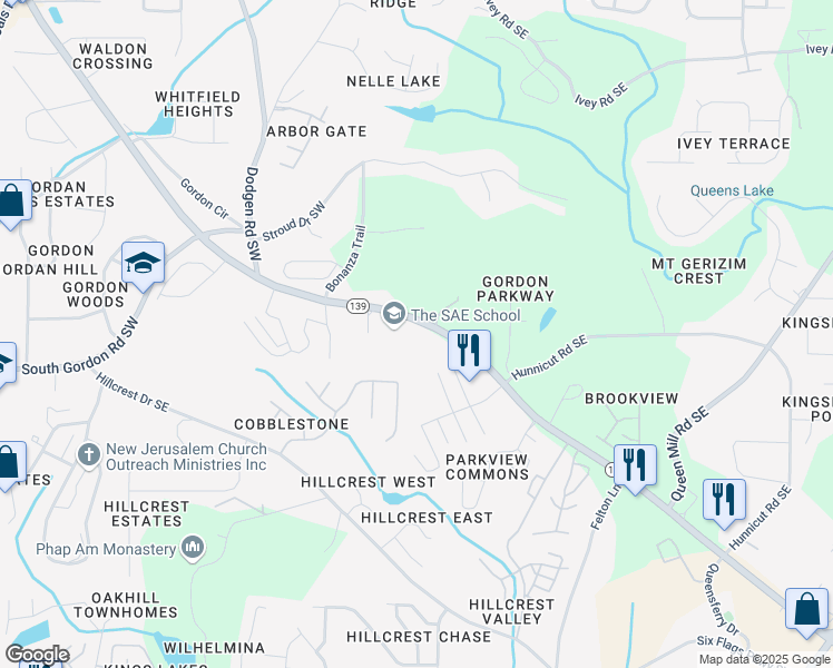 map of restaurants, bars, coffee shops, grocery stores, and more near 6696 Mableton Parkway Southeast in Mableton