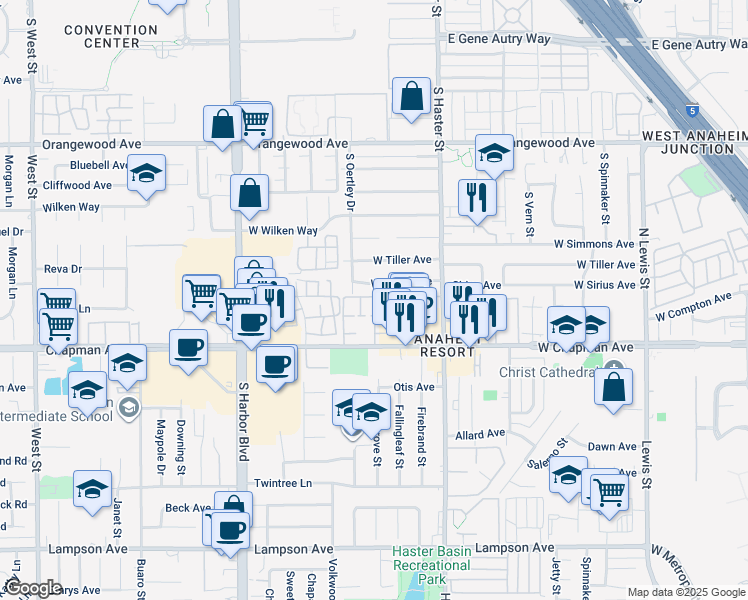 map of restaurants, bars, coffee shops, grocery stores, and more near 11872 Sungrove Circle in Garden Grove
