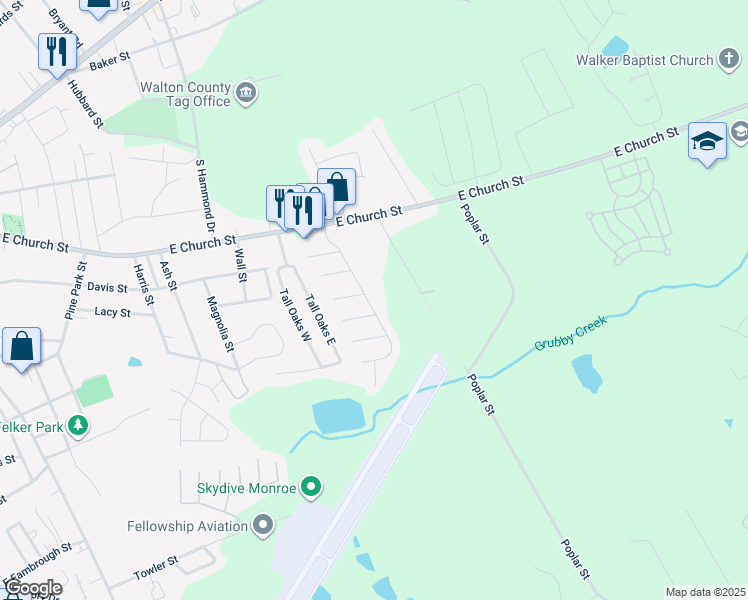 map of restaurants, bars, coffee shops, grocery stores, and more near 515 Baron Drive in Monroe