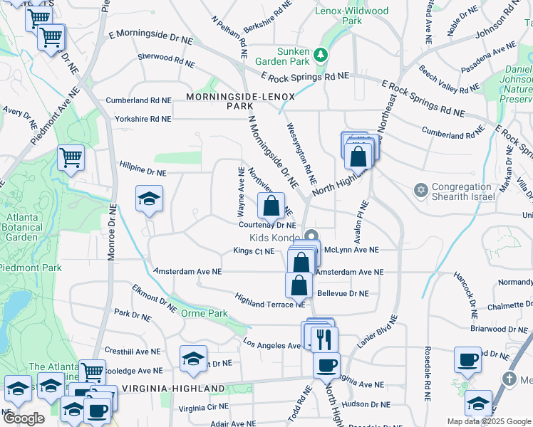 map of restaurants, bars, coffee shops, grocery stores, and more near 1311 Berwick Avenue Northeast in Atlanta