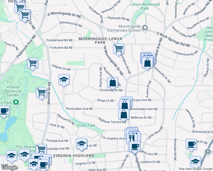 map of restaurants, bars, coffee shops, grocery stores, and more near 1314 Berwick Avenue Northeast in Atlanta
