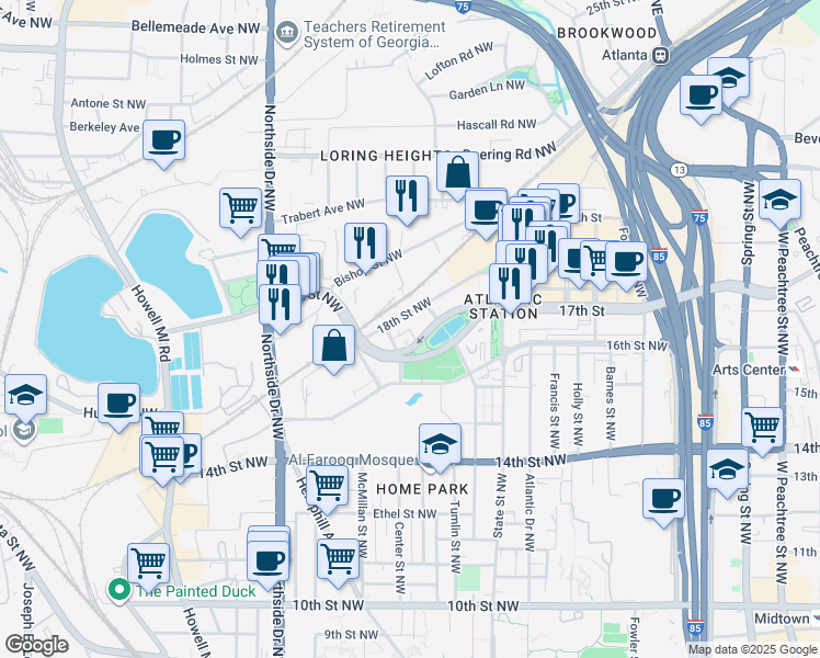 map of restaurants, bars, coffee shops, grocery stores, and more near 391 17th Street in Atlanta