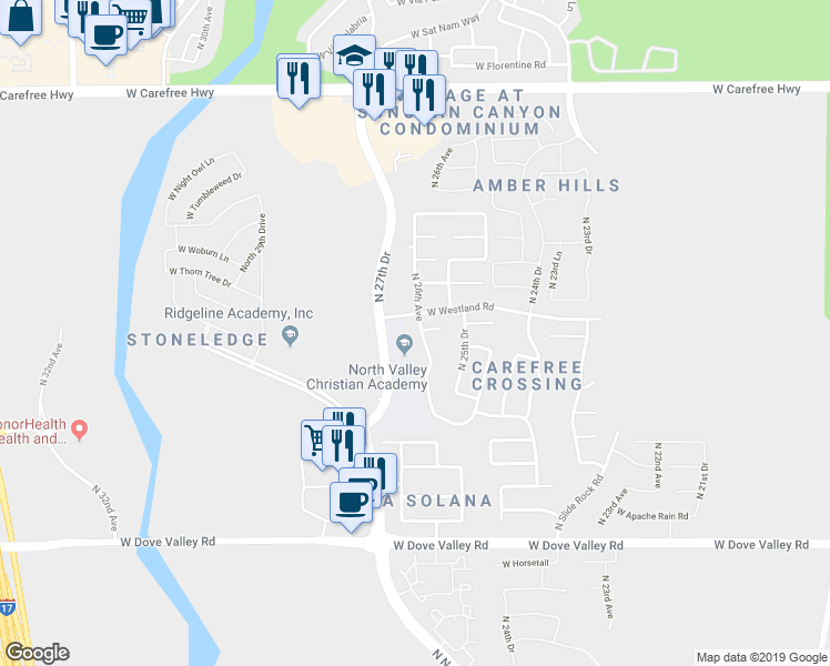 map of restaurants, bars, coffee shops, grocery stores, and more near 33716 North 26th Avenue in Phoenix