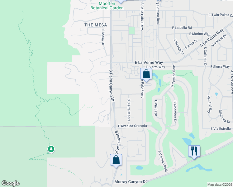 map of restaurants, bars, coffee shops, grocery stores, and more near 2290 South Palm Canyon Drive in Palm Springs