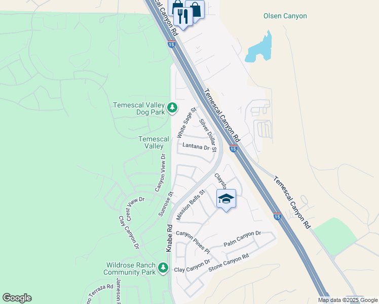map of restaurants, bars, coffee shops, grocery stores, and more near 9100 Plume Grass Street in Corona