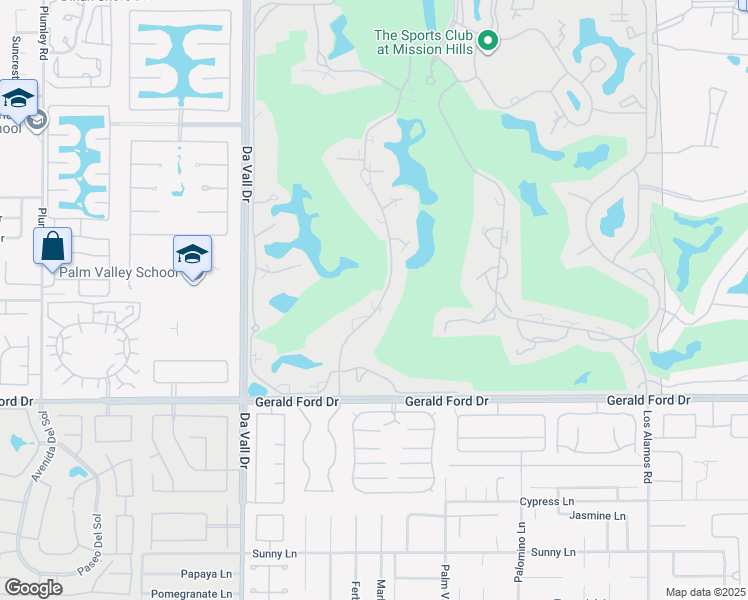 map of restaurants, bars, coffee shops, grocery stores, and more near 102 Mission Hills Drive in Rancho Mirage