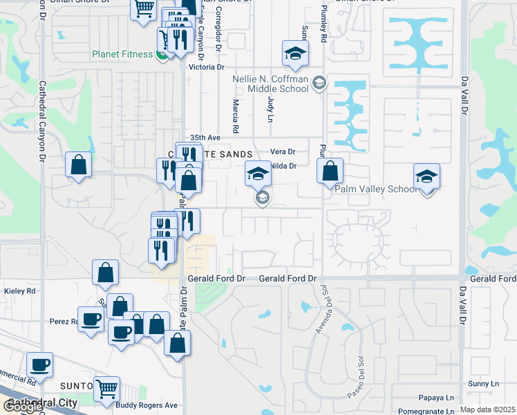 map of restaurants, bars, coffee shops, grocery stores, and more near Converse Road in Cathedral City