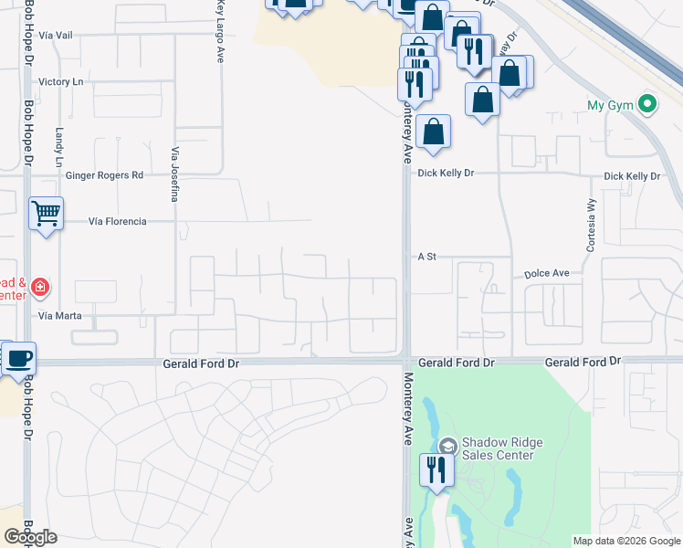 map of restaurants, bars, coffee shops, grocery stores, and more near 1 Picasso Court in Rancho Mirage