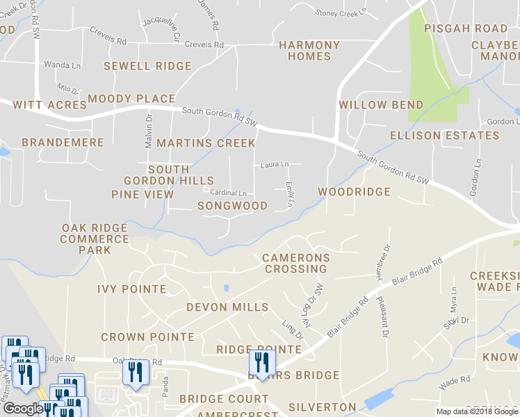 map of restaurants, bars, coffee shops, grocery stores, and more near 6715 Songwood Drive in Austell