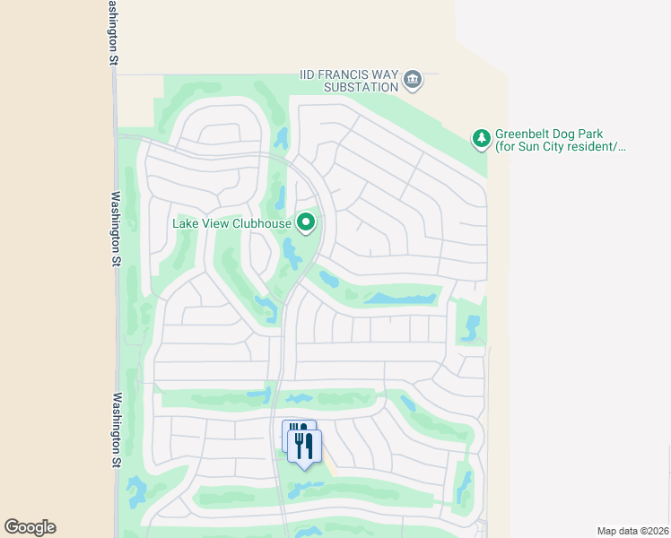 map of restaurants, bars, coffee shops, grocery stores, and more near 78557 Alliance Way in Palm Desert