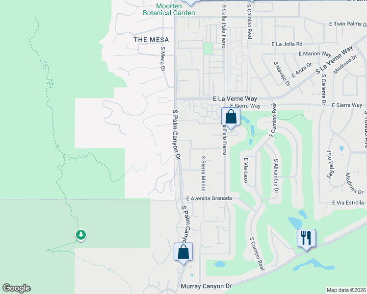 map of restaurants, bars, coffee shops, grocery stores, and more near 2290 South Palm Canyon Drive in Palm Springs