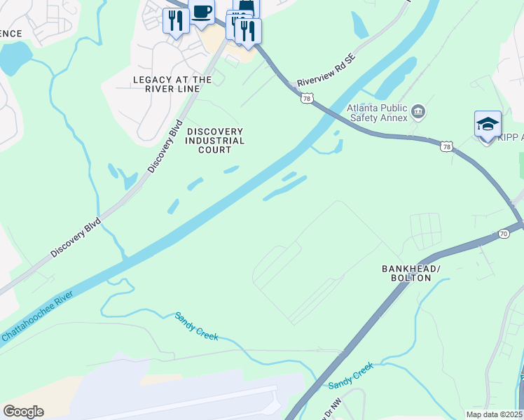 map of restaurants, bars, coffee shops, grocery stores, and more near 3601 Bankhead Highway Northwest in Atlanta