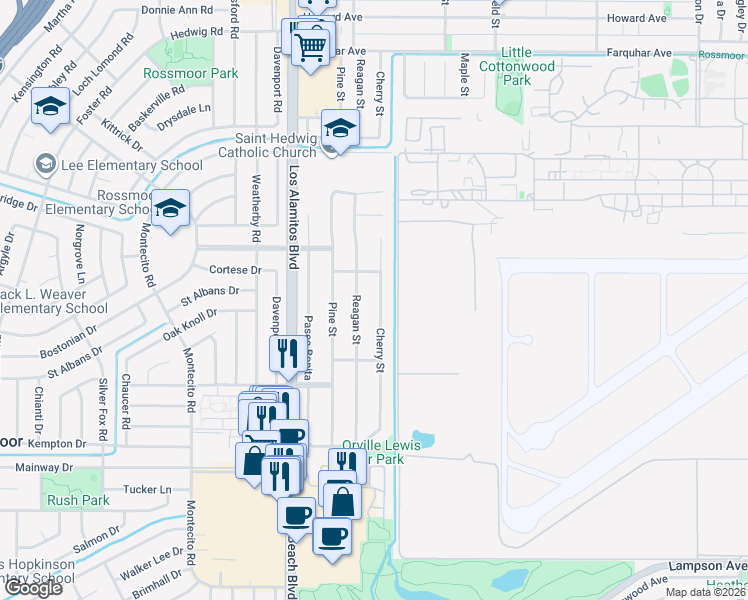 map of restaurants, bars, coffee shops, grocery stores, and more near 11862 Cherry Street in Los Alamitos