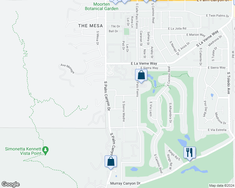 map of restaurants, bars, coffee shops, grocery stores, and more near 220 Oro Prado in Palm Springs