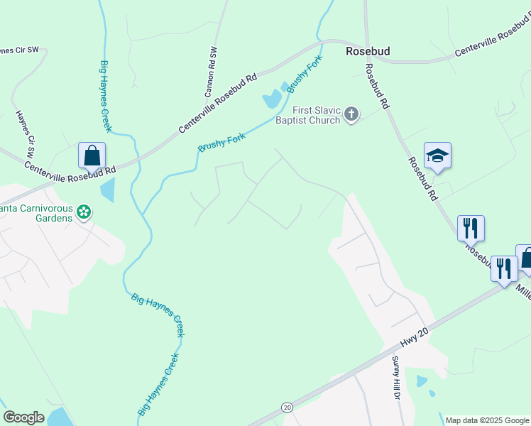 map of restaurants, bars, coffee shops, grocery stores, and more near Greenridge Drive in Loganville