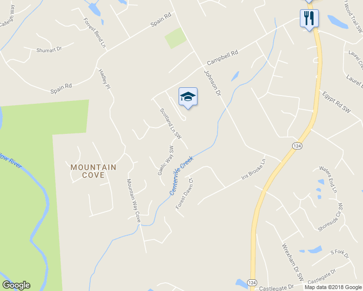 map of restaurants, bars, coffee shops, grocery stores, and more near 3735 Scotland Lane Southwest in Snellville